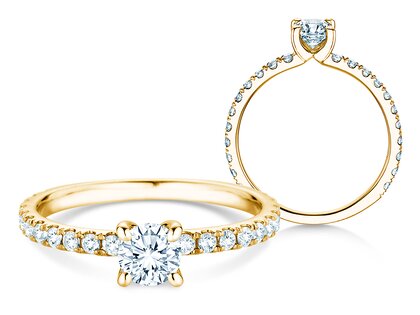Anello di Fidanzamento Classic 4 Pavé in 14K oro giallo con diamanti da laboratorio 0,87ct E/VS