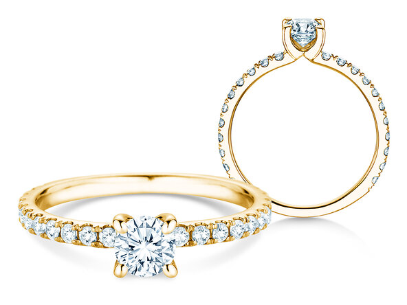 Anello di Fidanzamento Classic 4 Pavé in 14K oro giallo con diamanti da laboratorio 0,87ct E/VS
