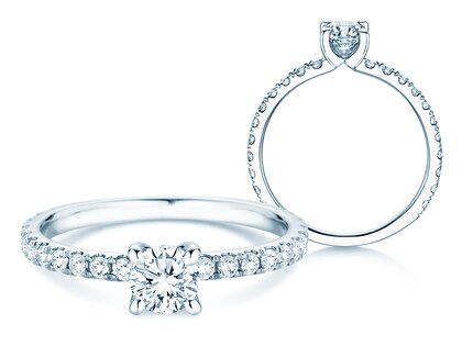 Anello di Fidanzamento Classic 4 Pavé in 14K oro bianco con diamanti da laboratorio 0,87ct E/VS