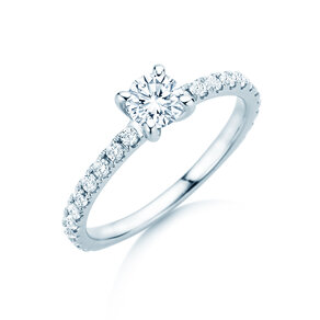 Anello di Fidanzamento Classic 4 Pavé in 14K oro bianco con diamanti da laboratorio 0,87ct E/VS