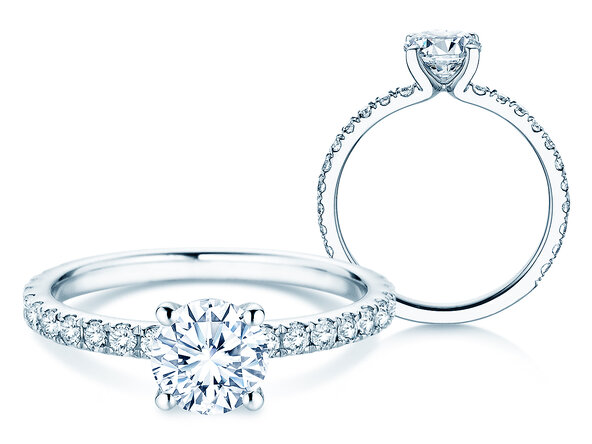 Anello di Fidanzamento Classic 4 Pavé in 18K oro bianco con diamanti da laboratorio 1,44ct E/VS