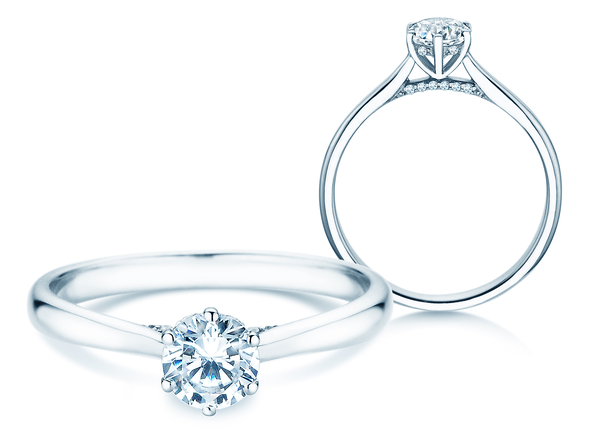 Anello di Fidanzamento Classic 6 Hidden Halo in 14K oro bianco con diamanti 0,55ct G/SI