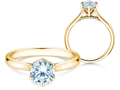 Anello di Fidanzamento Classic 6 Hidden Halo in 14K oro giallo con diamanti 1,08ct G/SI