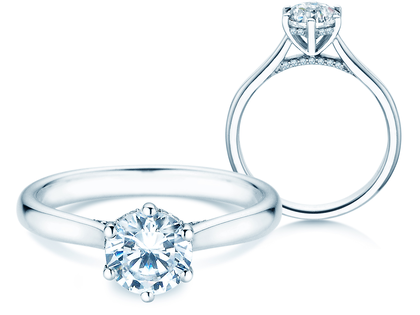 Anello di Fidanzamento Classic 6 Hidden Halo in 14K oro bianco con diamanti 1,08ct G/SI