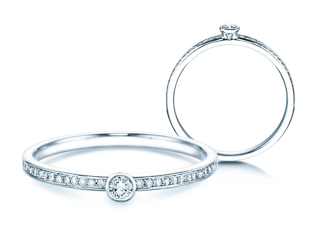 Anello di fidanzamento solitario Eternal Pavé, castone e diamanti