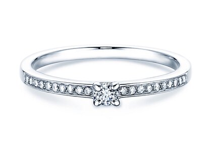 Anello di Fidanzamento Modern Pavé in 14K oro bianco con diamanti 0,15ct G/SI