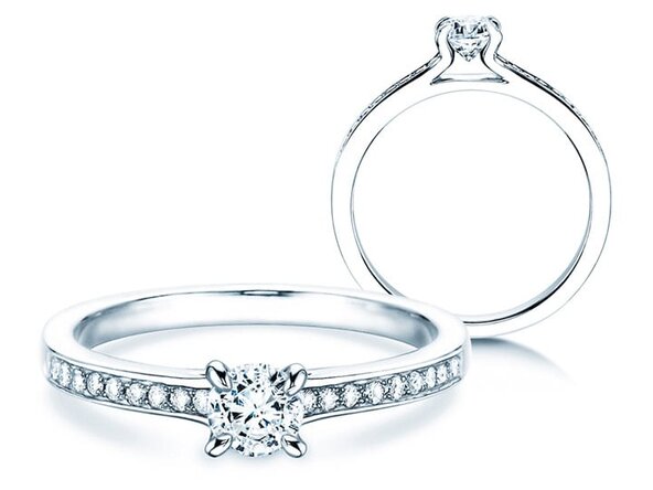 Anello di Fidanzamento Modern Pavé in 14K oro bianco con diamanti 0,15ct G/SI