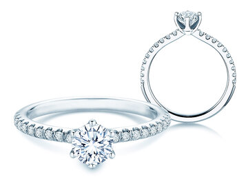 Anello di Fidanzamento Royal Pavé in 9K oro bianco con diamanti naturali 0,65ct G/SI