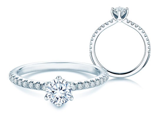 Anello di Fidanzamento Royal Pavé in 9K oro bianco con diamanti naturali 0,65ct G/SI