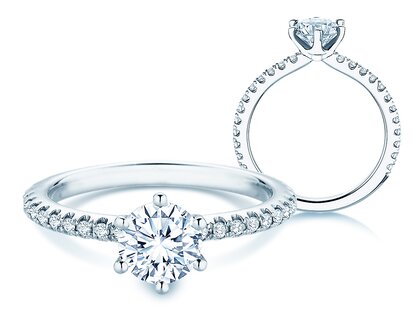 Anello di Fidanzamento Royal Pavé in 9K oro bianco con diamanti naturali 1,22ct G/SI