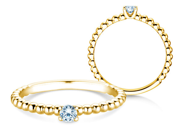Anello di Fidanzamento Classic Beads in 14K oro giallo con diamante 0,10ct H/SI