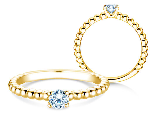 Anello di Fidanzamento Classic Beads in 9K oro bianco con diamante 0,25ct H/SI