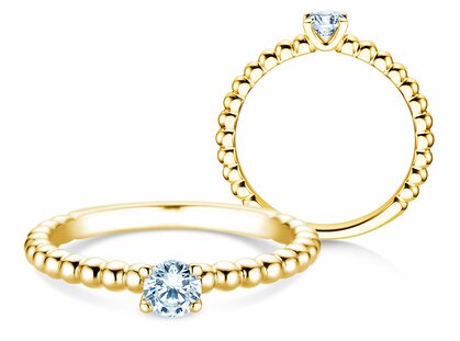 Anello di Fidanzamento Classic Beads in 14K oro giallo con diamante 0,25ct G/SI