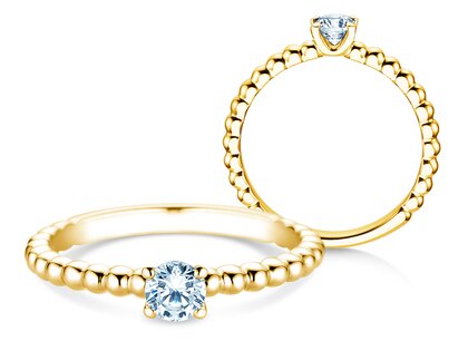 Anello di Fidanzamento Classic Beads in 9K oro giallo con diamante 0,30ct G/SI