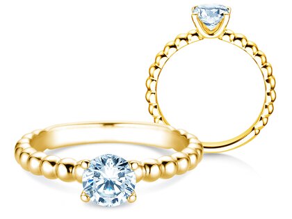 Anello di Fidanzamento Classic Beads in 18K oro giallo con diamante 0,75ct G/SI