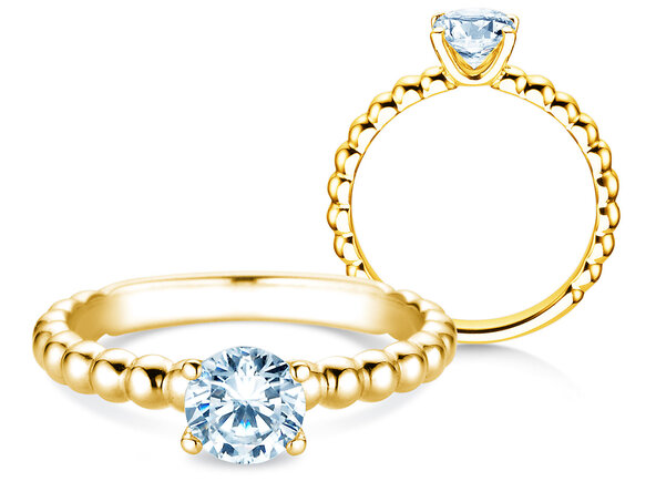 Anello di Fidanzamento Classic Beads in 18K oro giallo con diamante 0,75ct G/SI