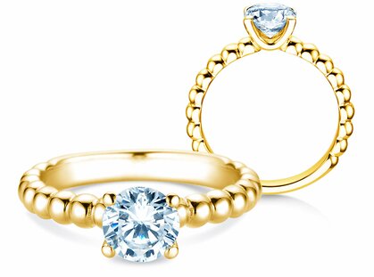 Anello di Fidanzamento Classic Beads in 14K oro giallo con diamante 1,00ct G/SI