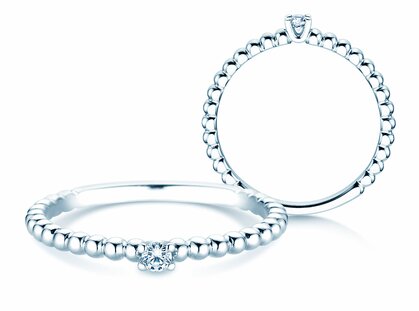 Anello di Fidanzamento Classic Beads in 14K oro bianco con diamante 0,05ct G/SI