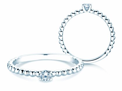 Anello di Fidanzamento Classic Beads in argento 925/- con diamante 0,10ct G/SI