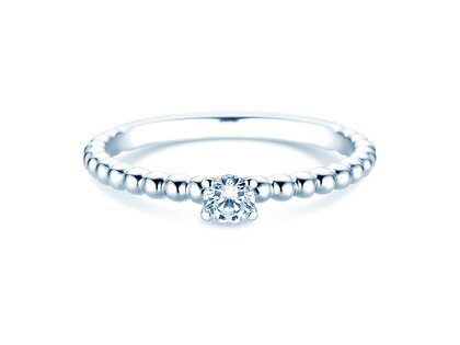 Anello di Fidanzamento Classic Beads in 14K oro bianco con diamante 0,15ct G/SI