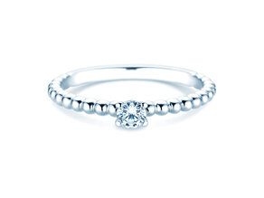 Anello di Fidanzamento Classic Beads in 14K oro bianco con diamante 0,15ct G/SI