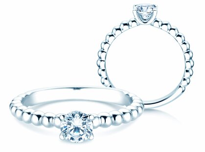 Anello di Fidanzamento Classic Beads in 14K oro bianco con diamante 0,50ct H/SI