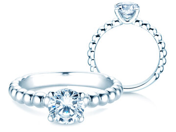 Anello di Fidanzamento Classic Beads in 9K oro bianco con diamante 1,00ct H/SI