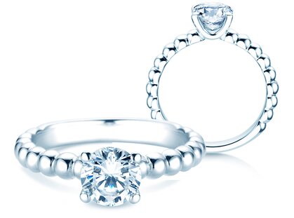 Anello di Fidanzamento Classic Beads in 9K oro bianco con diamante 1,00ct H/SI