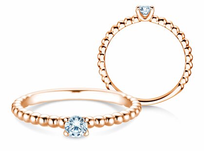 Anello di Fidanzamento Classic Beads in 14K oro rosa con diamante 0,20ct G/SI